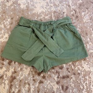Kids Green Tie-Belt Shorts